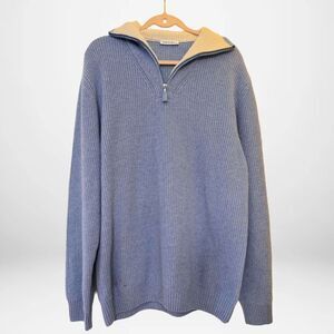 Vintage 90's Wool Cashmere Quarter Zip Blue Men’s L - Dadcore, Preppy